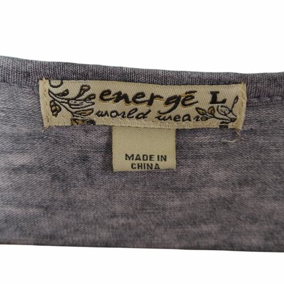 ENERGE WORLD WEAR Womens L Gray Tunic Top V-Neck 3/4 Sleeve Floral Print Stretch - Picture 4 of 5